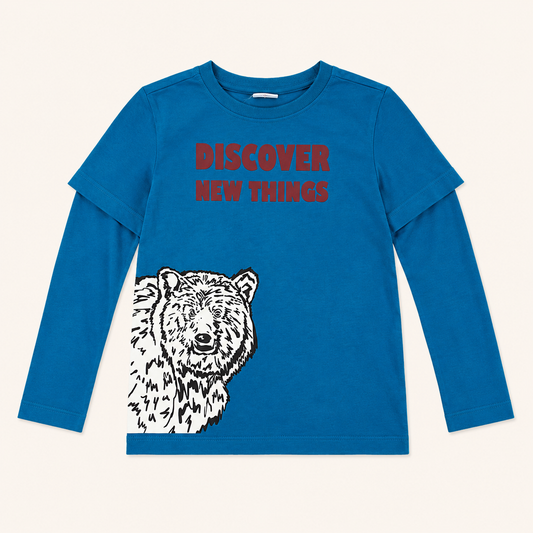 T-shirt Double Manche Effet Superposé « Discover New Things »