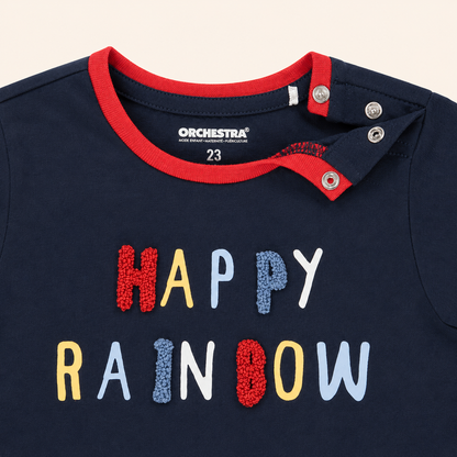 T-shirt Bébé Bleu Marine à Lettres Colorées - "Happy Rainbow"