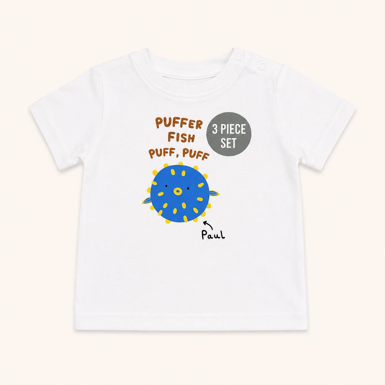 Ensemble 3 pièces bébé motif marin et chapeau assorti