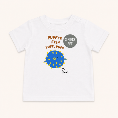 Ensemble 3 pièces bébé motif marin et chapeau assorti