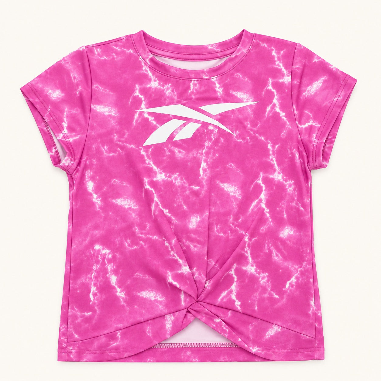 Ensemble de Sport Fille Reebok – T-shirt Noué et Legging Marbré Rose