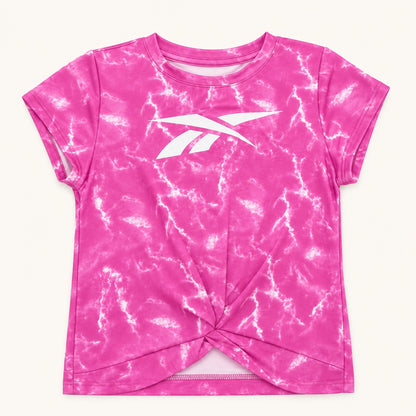 Ensemble de Sport Fille Reebok – T-shirt Noué et Legging Marbré Rose