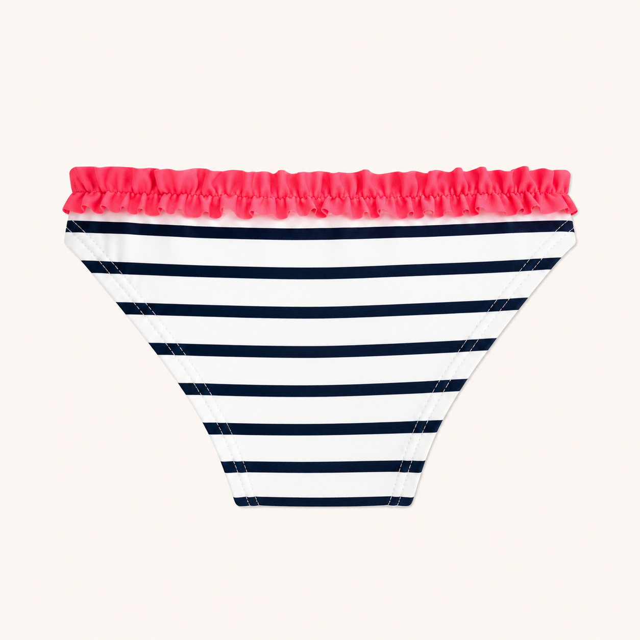 Culotte de maillot de bain fille marinière à volants – Blanc, Marine et Corail