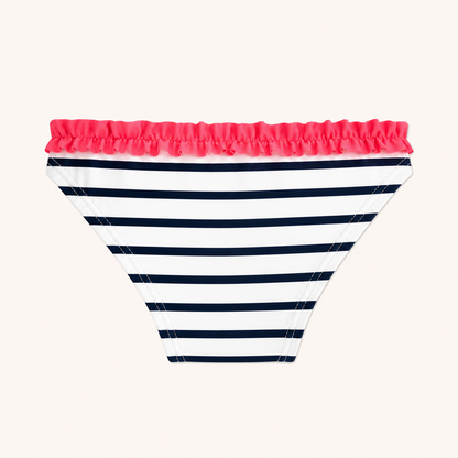 Culotte de maillot de bain fille marinière à volants – Blanc, Marine et Corail