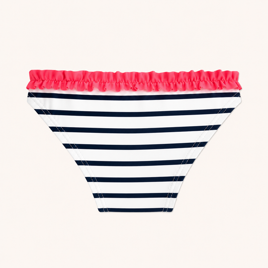 Culotte de maillot de bain fille marinière à volants – Blanc, Marine et Corail