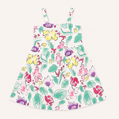 Robe blanche à bretelles imprimé floral multicolore - Fille