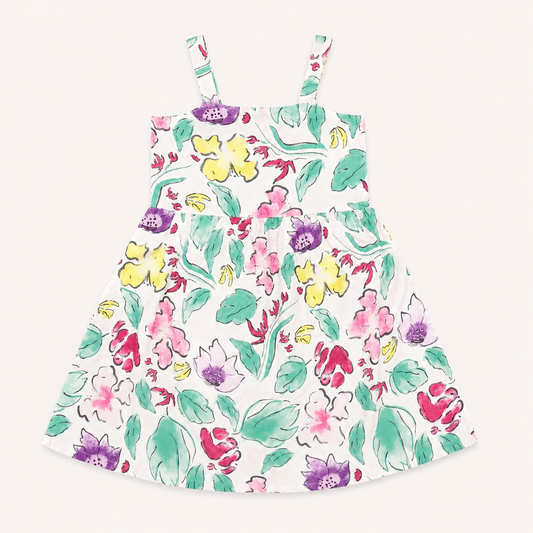 Robe blanche à bretelles imprimé floral multicolore - Fille