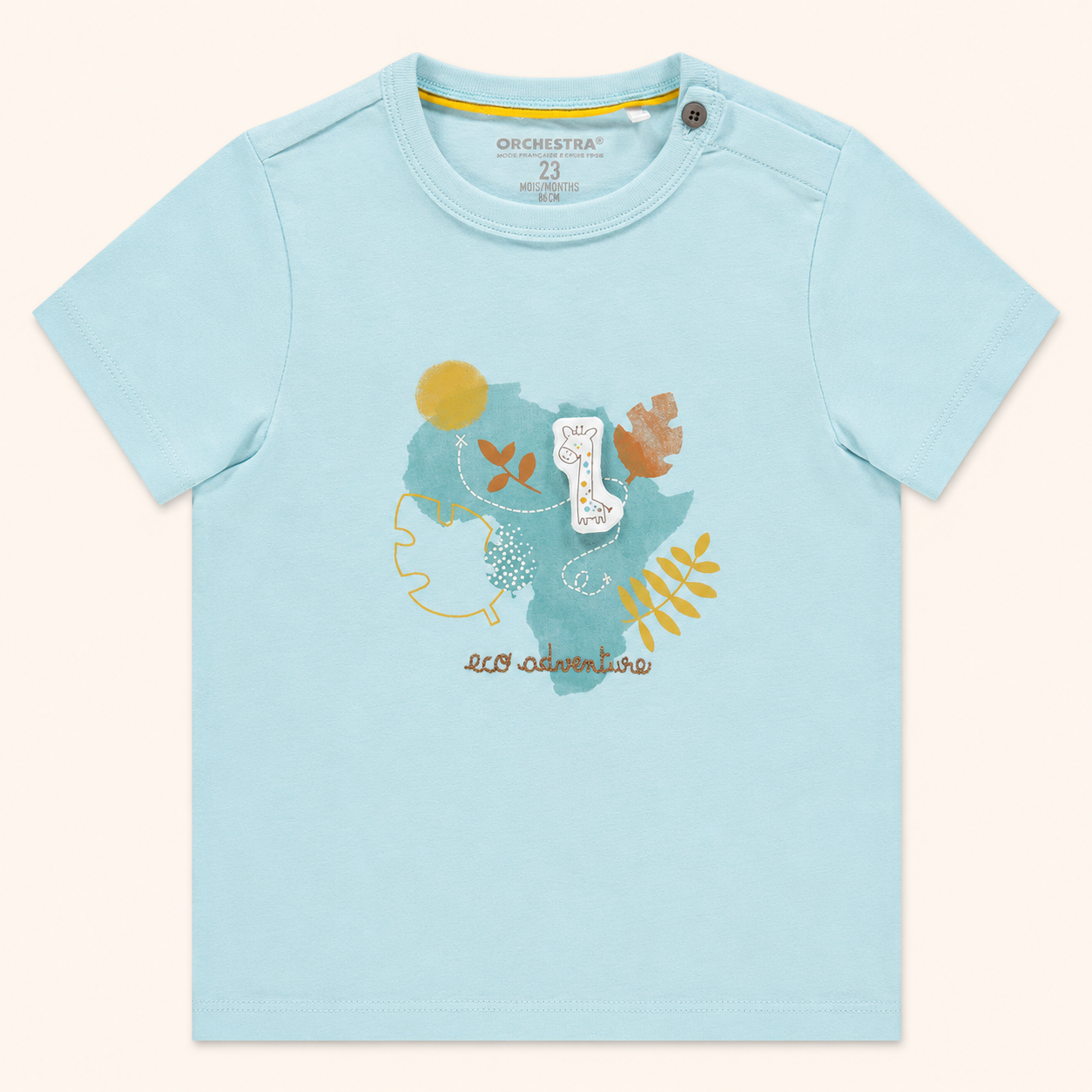 T-shirt Bébé Bleu Azur Motif Afrique - "Eco Adventure"