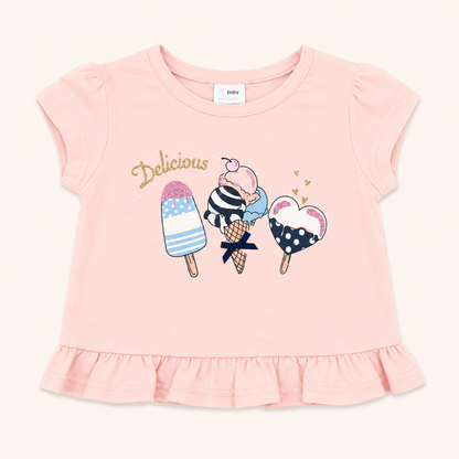 Ensemble t-shirt rose glaces et cycliste rayé marine - Bébé fille - Yatsi