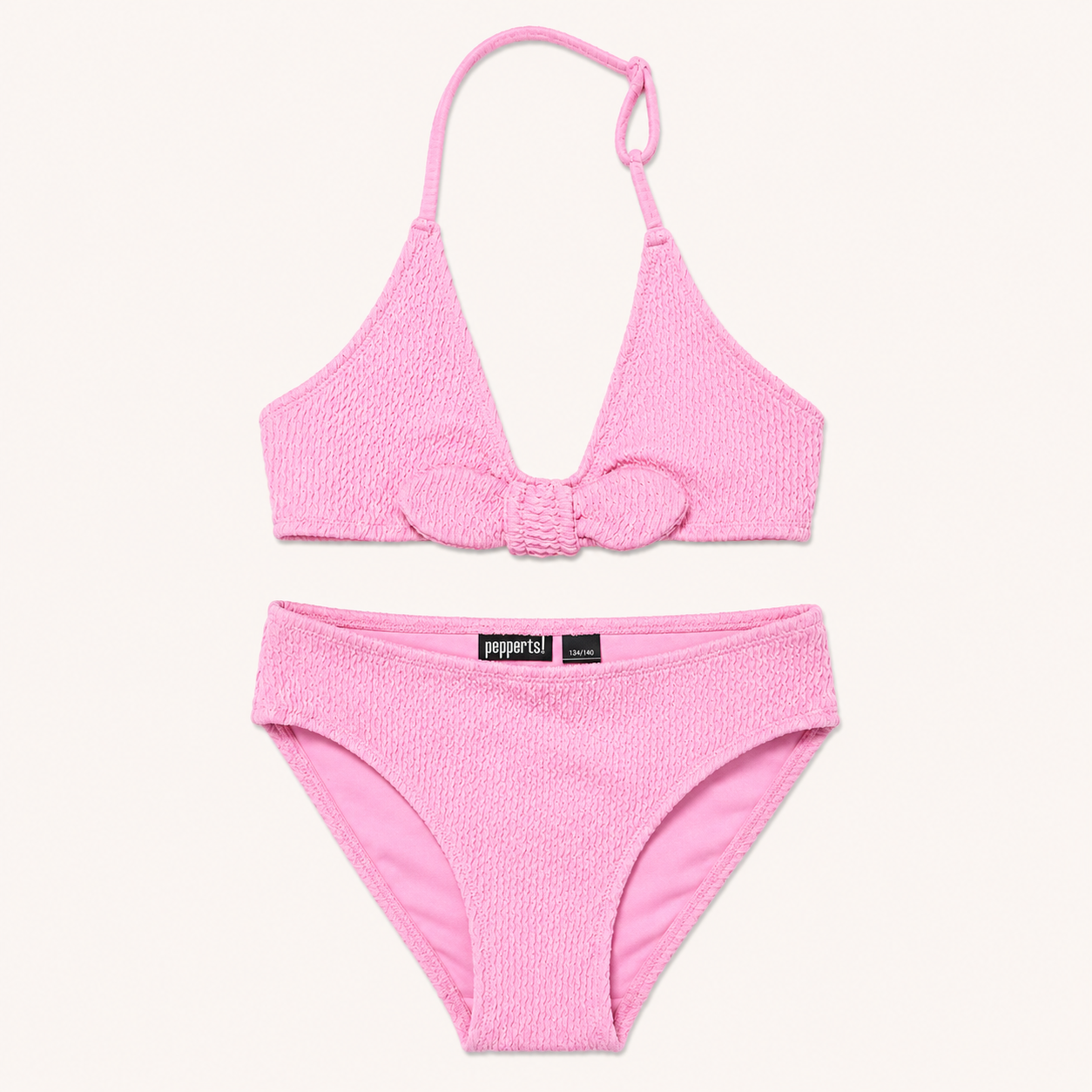 Maillot de bain 2 pièces fille en tissu gaufré – Rose Bubblegum