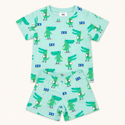 Lot de 2 ensembles d'été bébé garçon T-shirt et Short imprimé Crocodiles Skateurs - C&amp;