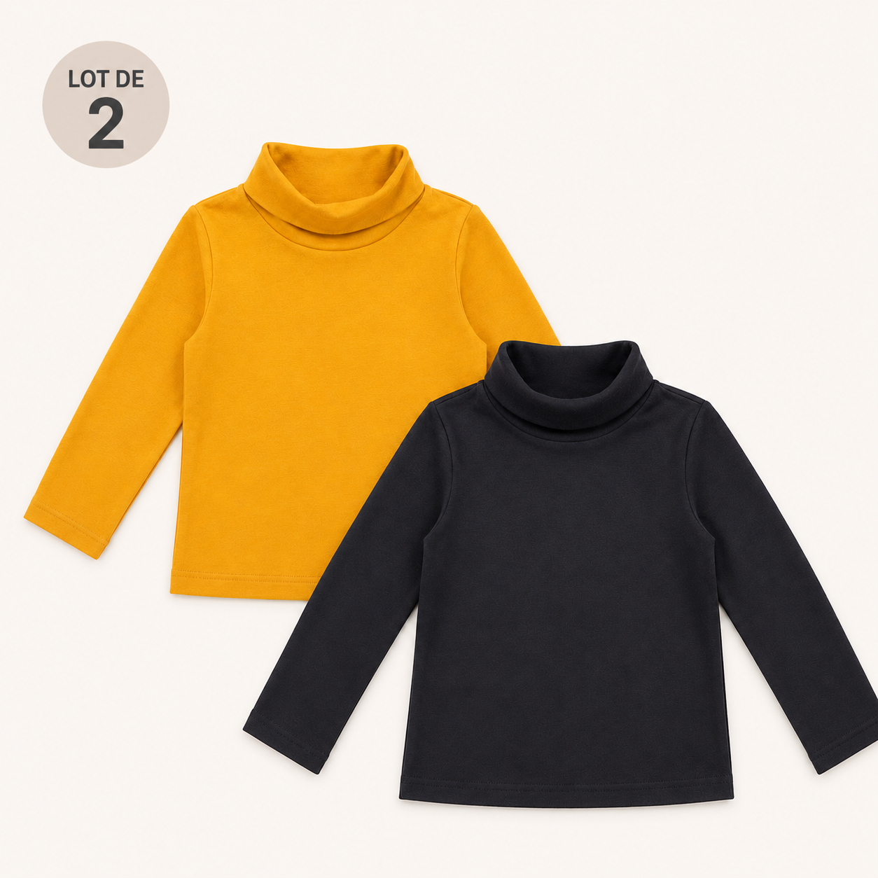 Lot de 2 sous-pulls col roulé jaune moutarde et noir - Enfant