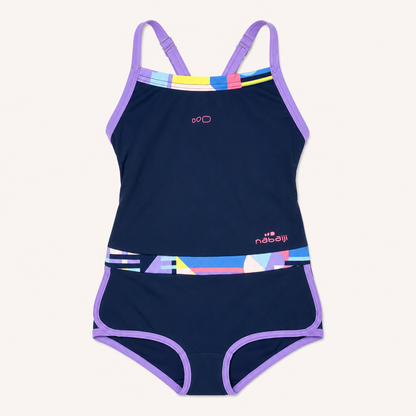 Maillot de bain 1 pièce natation fille Nabaiji – Bleu Marine et Violet