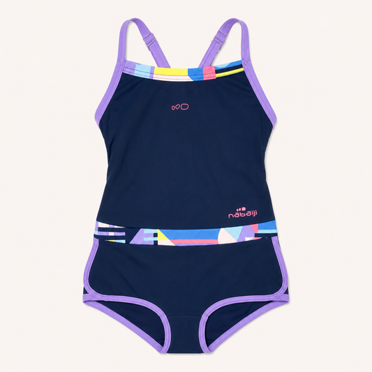 Maillot de bain 1 pièce natation fille Nabaiji – Bleu Marine et Violet