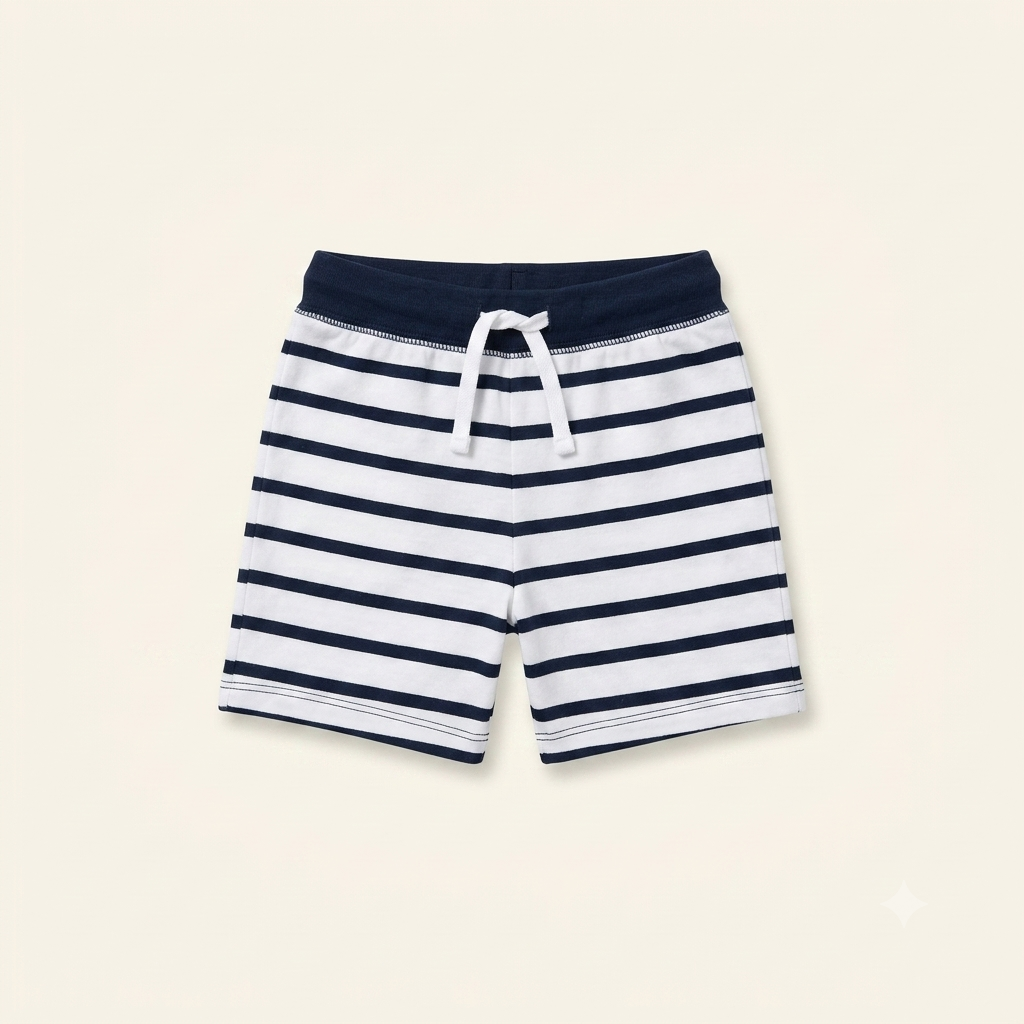 Short Marin en Coton pour Enfant – Rayé Blanc et Bleu Marine