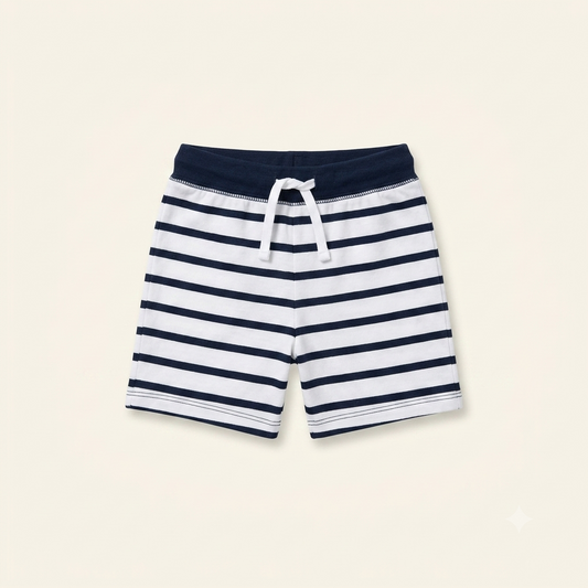 Short Marin en Coton pour Enfant – Rayé Blanc et Bleu Marine