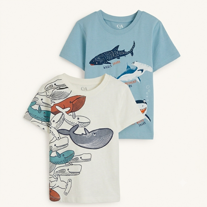 Lot 2 t-shirts imprimés univers marin