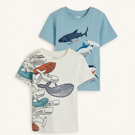 Lot 2 t-shirts imprimés univers marin