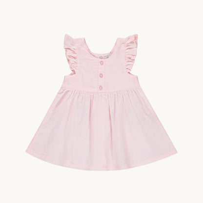 Robe Évasée Rose Pâle à Volants et Boutons