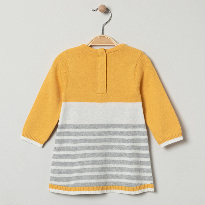 Robe Tricot Moutarde et Grise Rayée à Motif Lapin