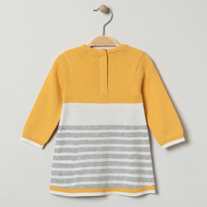 Robe Tricot Moutarde et Grise Rayée à Motif Lapin