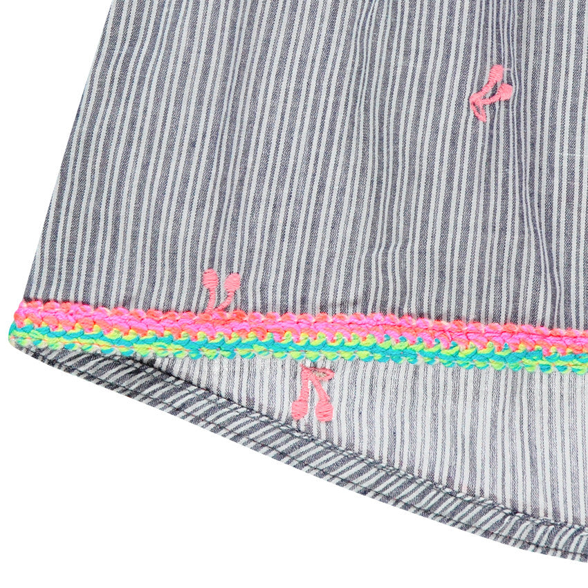 Blouse Épaules Dénudées Rayée à Broderies Cerises