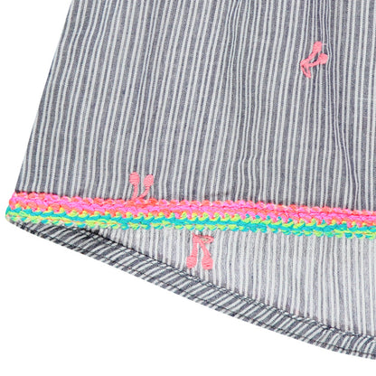 Blouse Épaules Dénudées Rayée à Broderies Cerises