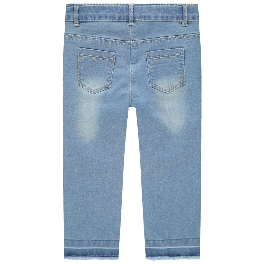 Pantacourt en jean effet used à fruits brodés pour fille