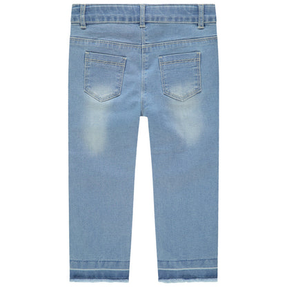 Pantacourt en jean effet used à fruits brodés pour fille