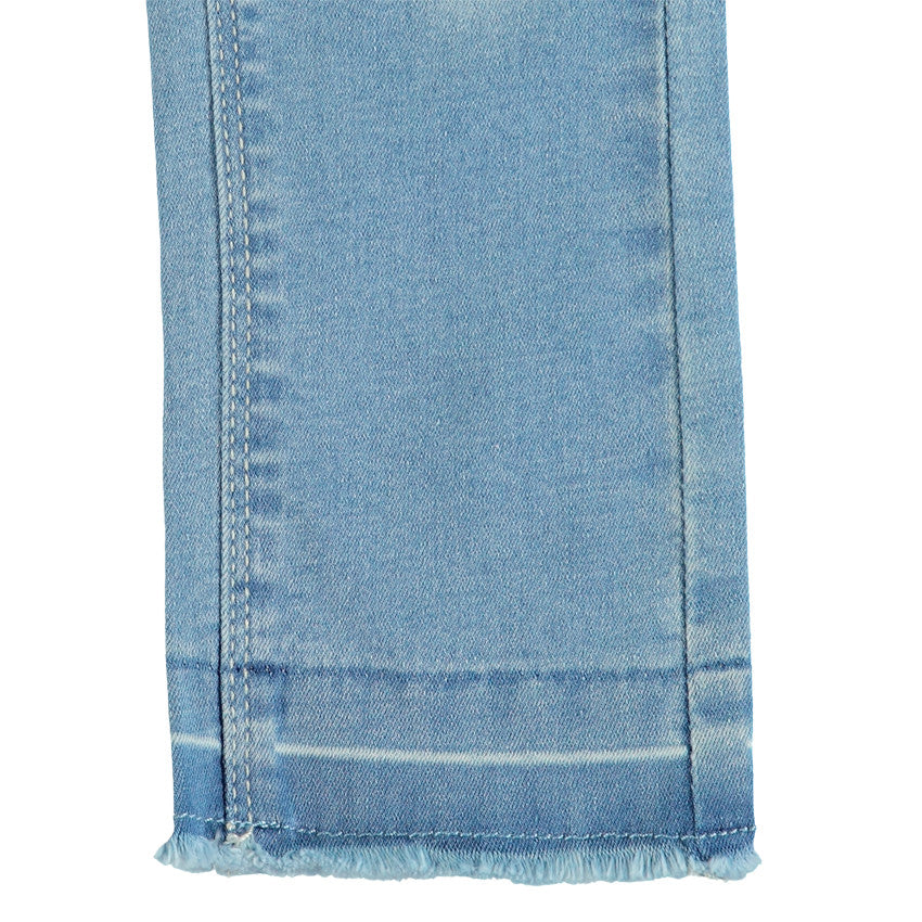 Pantacourt en jean effet used à fruits brodés pour fille