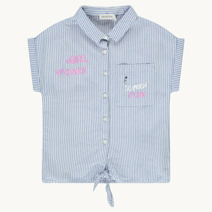 Chemise manches courtes à rayures détails printés pour fille