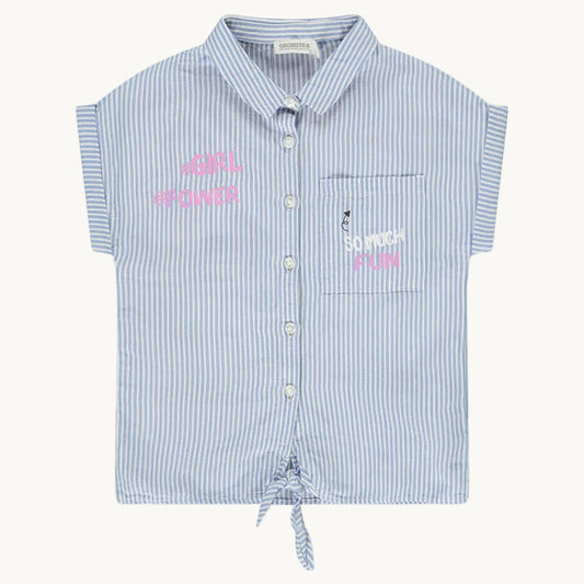 Chemise manches courtes à rayures détails printés pour fille