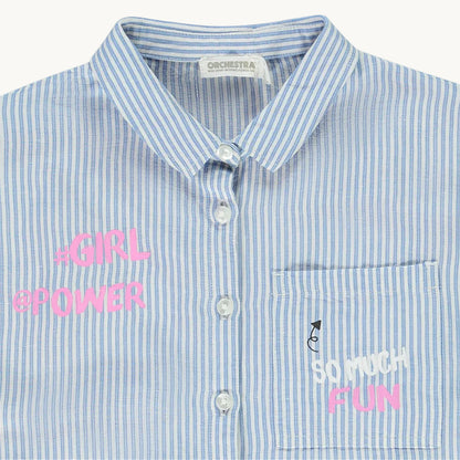 Chemise manches courtes à rayures détails printés pour fille