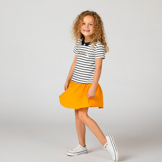 Robe 2-en-1 Effet Marinière et Jupe Moutarde