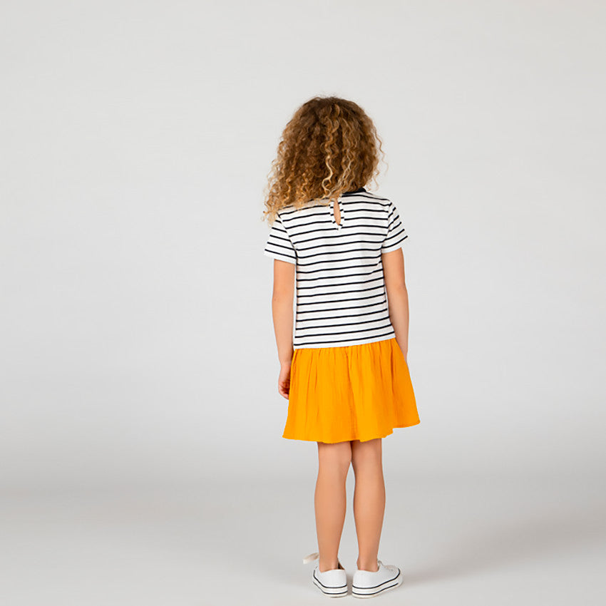 Robe 2-en-1 Effet Marinière et Jupe Moutarde