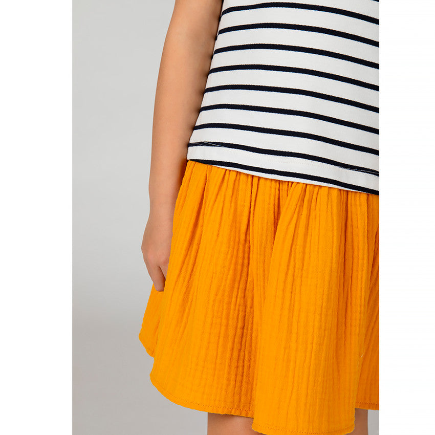 Robe 2-en-1 Effet Marinière et Jupe Moutarde