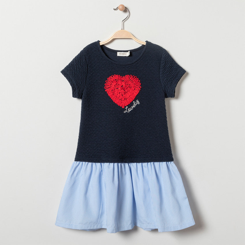 Robe 2-en-1 Effet Top en Molton Cloqué et Jupe Rayée