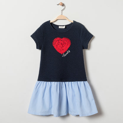 Robe 2-en-1 Effet Top en Molton Cloqué et Jupe Rayée