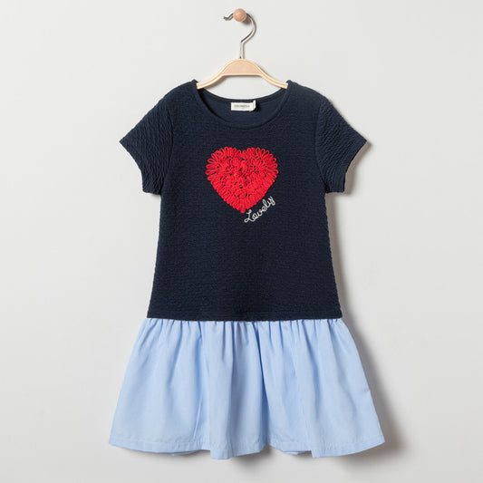Robe 2-en-1 Effet Top en Molton Cloqué et Jupe Rayée