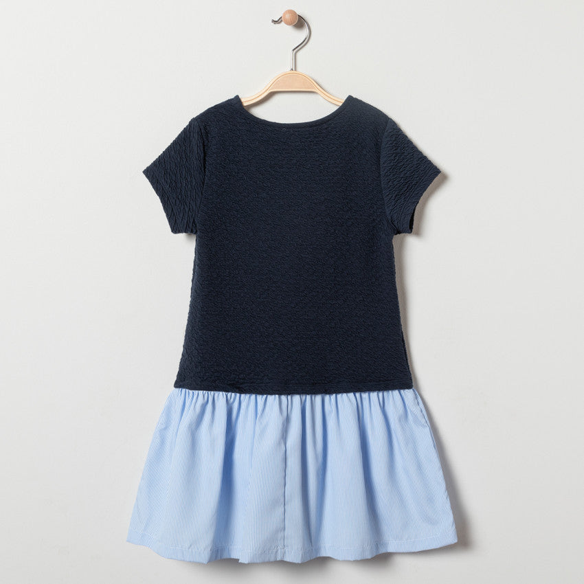 Robe 2-en-1 Effet Top en Molton Cloqué et Jupe Rayée