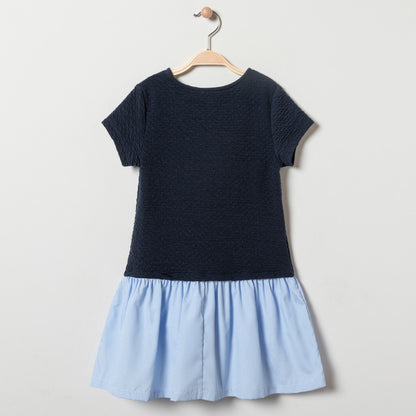 Robe 2-en-1 Effet Top en Molton Cloqué et Jupe Rayée