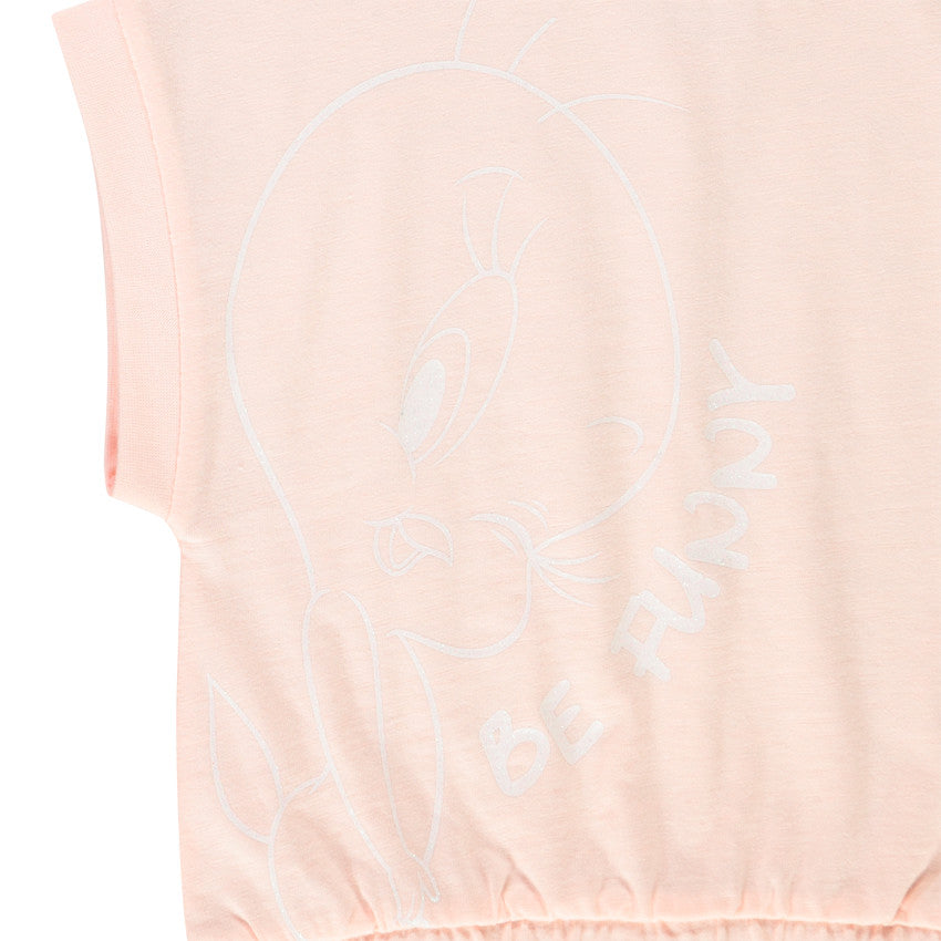 T-shirt Crop Top Rose Pâle Looney Tunes Titi