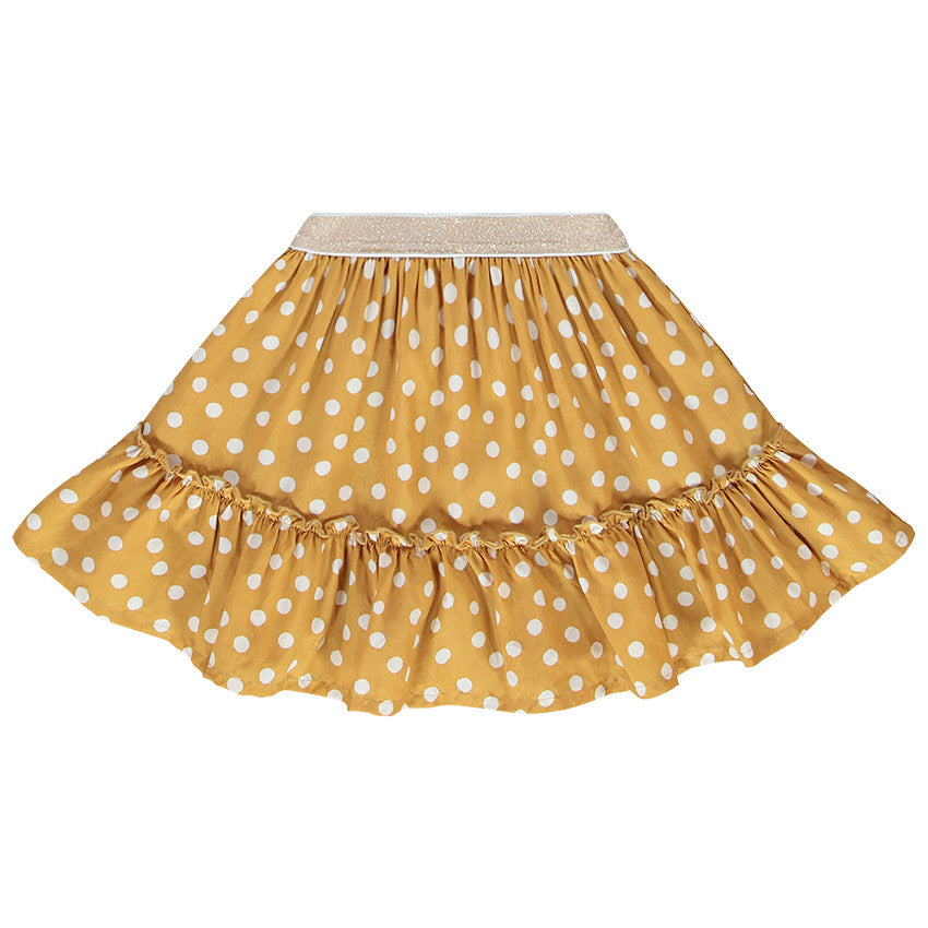 Jupe Moutarde à Pois Blancs et Ceinture Pailletée