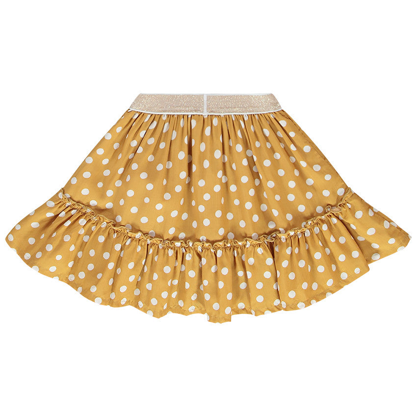 Jupe Moutarde à Pois Blancs et Ceinture Pailletée