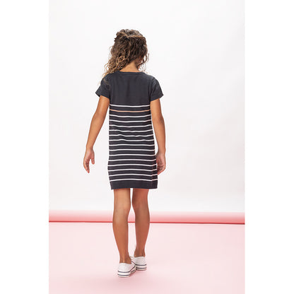 Robe Pull en Maille Marine Rayée à Cœurs et Inscription Princess