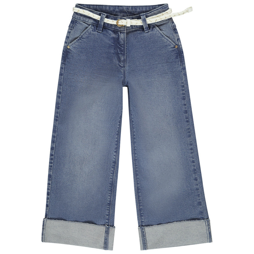 Jean denim à jambes larges avec ceinture effet tressé pour fille