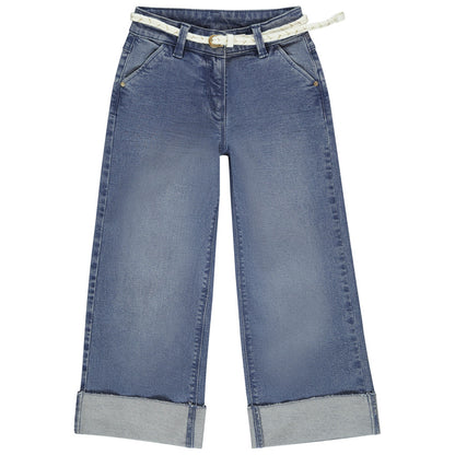 Jean denim à jambes larges avec ceinture effet tressé pour fille
