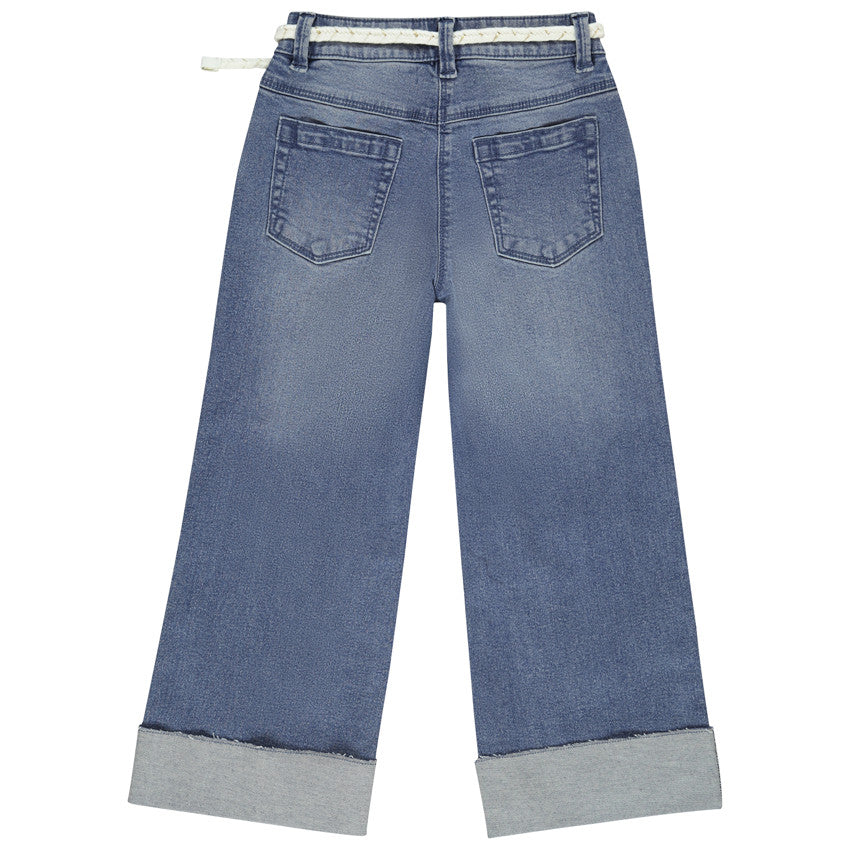 Jean denim à jambes larges avec ceinture effet tressé pour fille