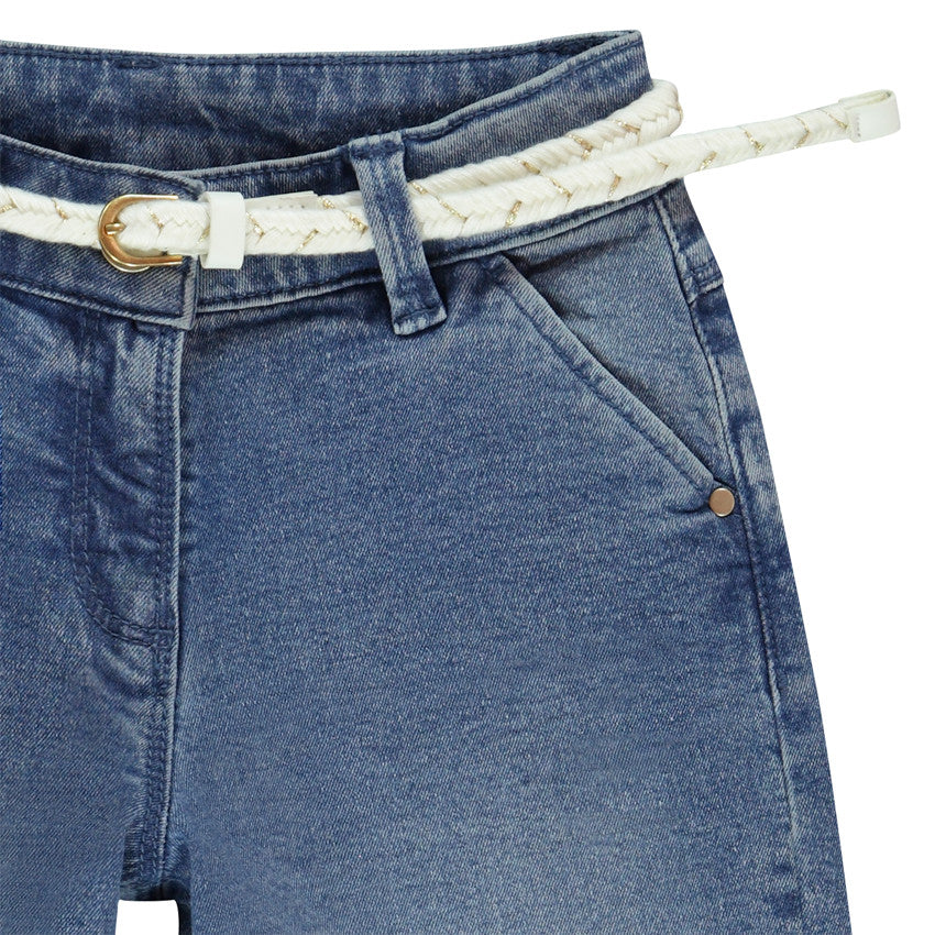 Jean denim à jambes larges avec ceinture effet tressé pour fille