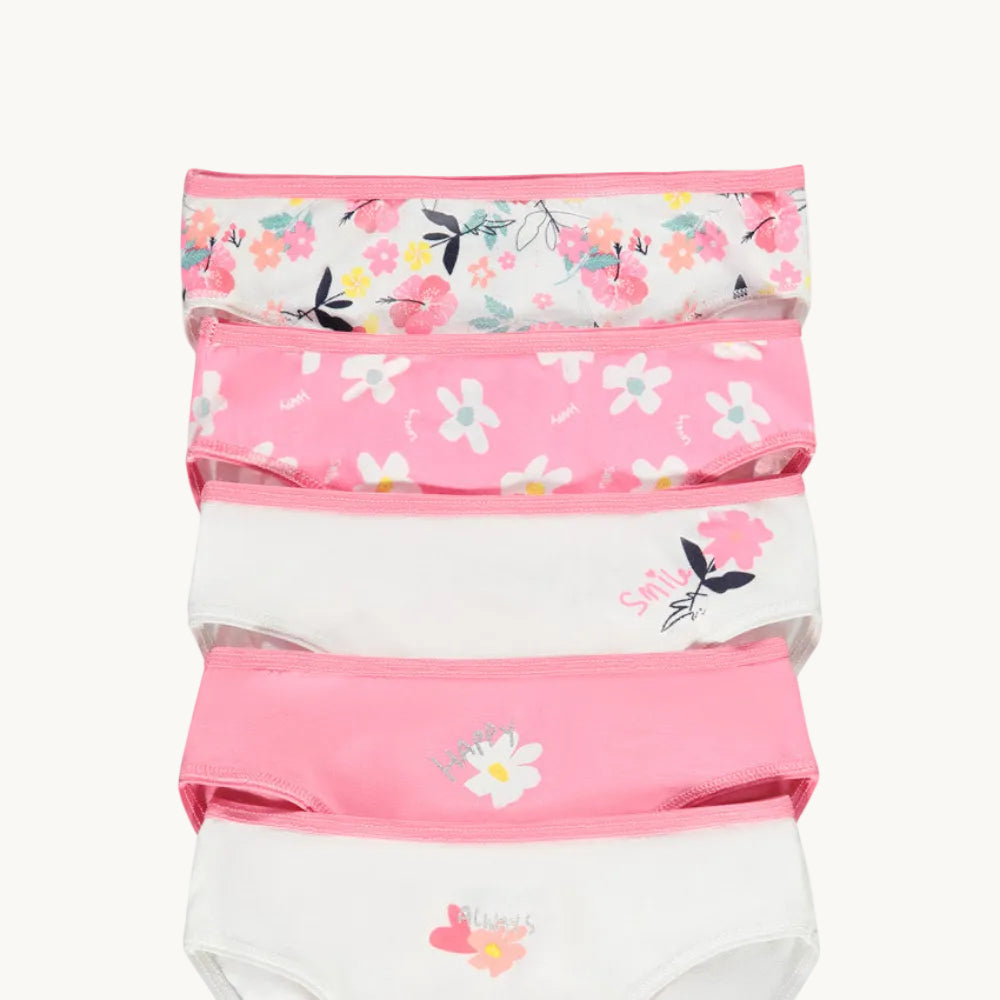 Lot de 5 culottes en jersey motifs fantaisie fleurs pour fille